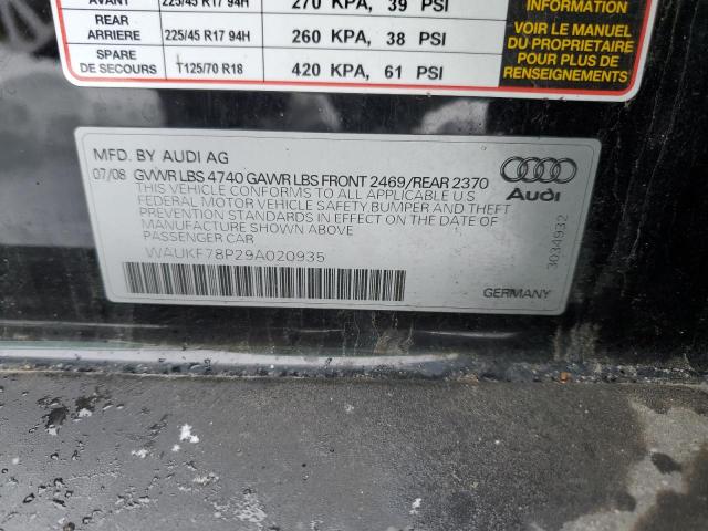 WAUKF78P29A020935 - 2009 AUDI A3 2.0T QU BLACK photo 12