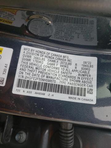 2HGFE2F55NH598570 - 2022 HONDA CIVIC SPOR Graphit Foto 12