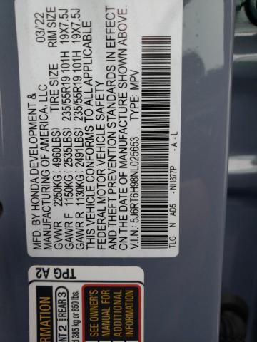 5J6RT6H98NL025653 - 2022 HONDA CR-V TOURI GRAY photo 12