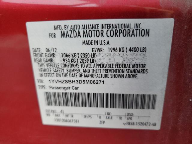 1YVHZ8BH3D5M06271 - 2013 MAZDA 6 SPORT RED photo 12