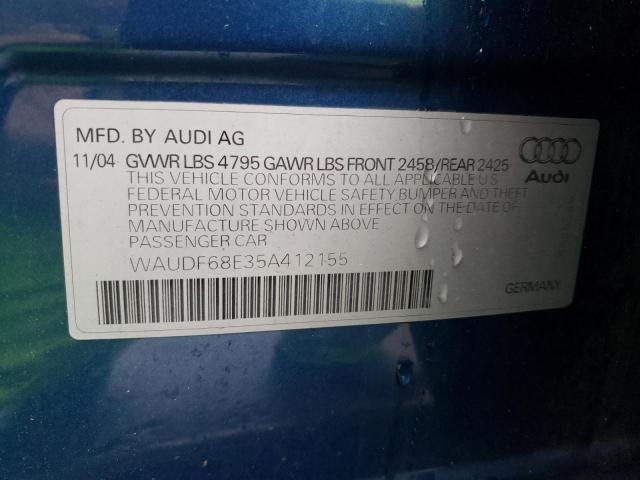 WAUDF68E35A412155 - 2005 AUDI A4 2.0T QU BLUE photo 12