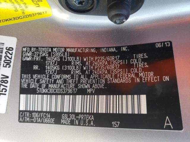 5TDKK3DCXDS379617 - 2013 TOYOTA SIENNA LE SILVER photo 10