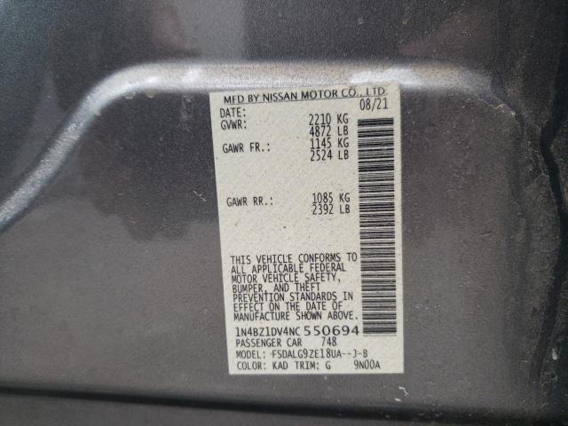 1N4BZ1DV4NC550694 - 2022 NISSAN LEAF SL PL GRAY photo 10