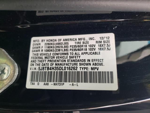 5J8TB4H35DL016262 - 2013 ACURA RDX BLACK photo 10