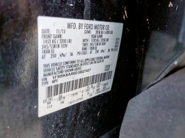 1FM5K8AR6EGB27437 - 2014 FORD EXPLORER P BLACK photo 10