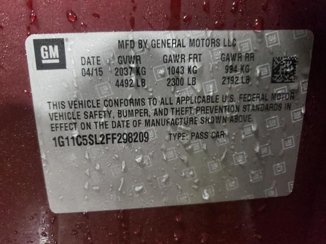 1G11C5SL2FF298209 - 2015 CHEVROLET MALIBU 1LT 勃艮第红 照片 12