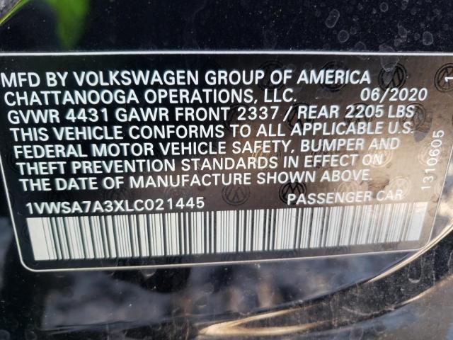 1VWSA7A3XLC021445 - 2020 VOLKSWAGEN PASSAT SE BLACK photo 10