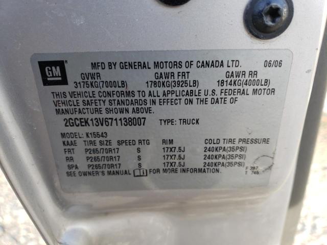 2GCEK13V671138007 - 2007 CHEVROLET SILVERADO SILVER photo 12