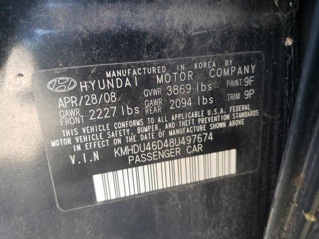 KMHDU46D48U497674 - 2008 HYUNDAI ELANTRA BLACK photo 10