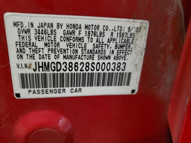 JHMGD38628S000383 - 2008 HONDA FIT SPORT RED photo 12