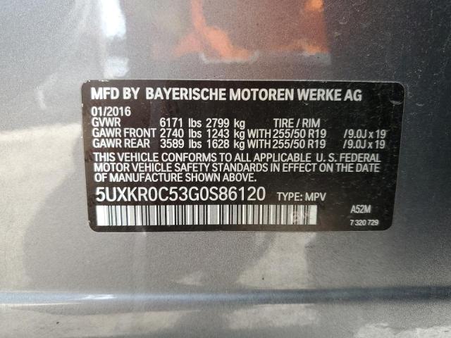 5UXKR0C53G0S86120 - 2016 BMW X5 XDRIVE3 SILVER photo 12