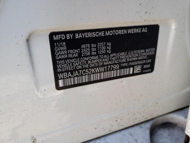 WBAJA7C52KWW17799 - 2019 BMW 530 XI WHITE photo 12
