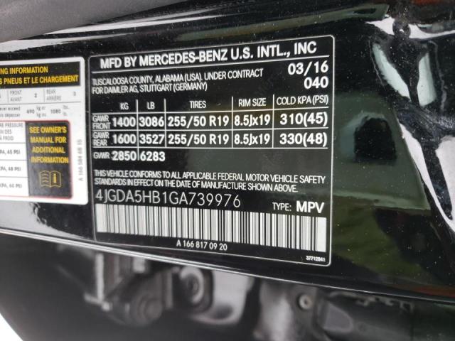 4JGDA5HB1GA739976 - 2016 MERCEDES-BENZ GLE 350 4M BLACK photo 10