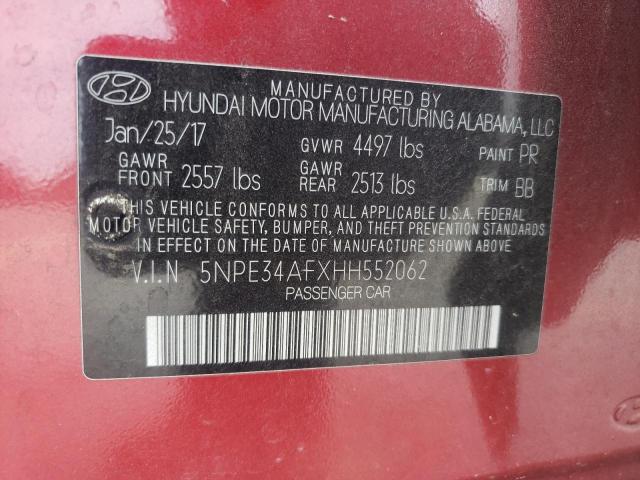 5NPE34AFXHH552062 - 2017 HYUNDAI SONATA SPO RED photo 13