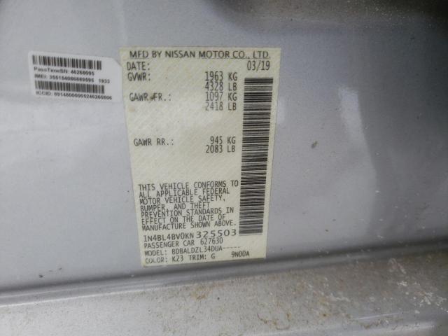 1N4BL4BV0KN325503 - 2019 NISSAN ALTIMA S SILVER photo 10