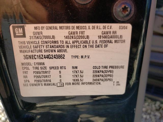 3GNEC16Z44G243862 - 2004 CHEVROLET SUBURBAN C1500  photo 10