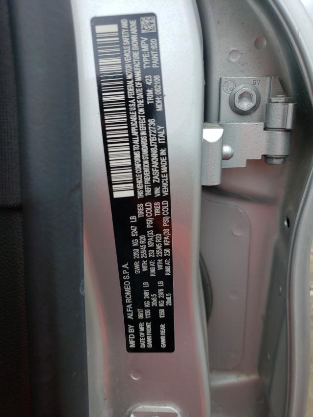 ZASFAKNN8J7B72736 - 2018 ALFA ROMEO STELVIO TI SILVER photo 10