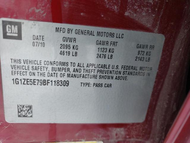 1G1ZE5E79BF118309 - 2011 CHEVROLET MALIBU LTZ წითელი ფოტო 10