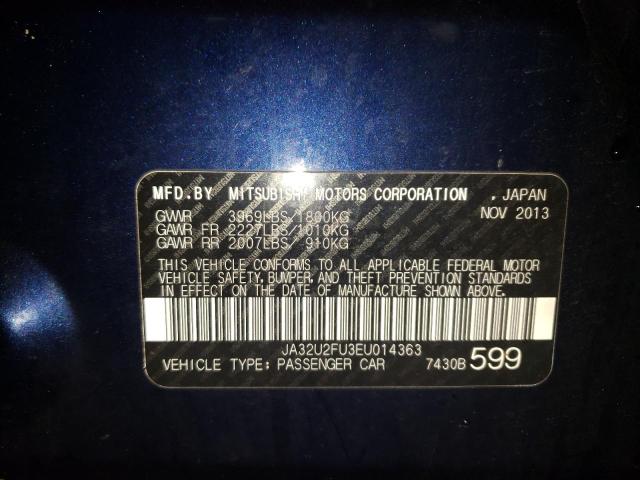 JA32U2FU3EU014363 - 2014 MITSUBISHI LANCER ES/ BLUE photo 13