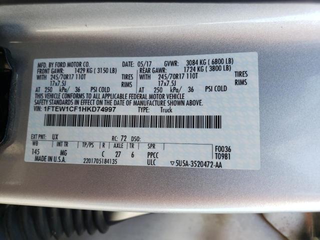 1FTEW1CF1HKD74997 - 2017 FORD F150 SUPER SILVER photo 12