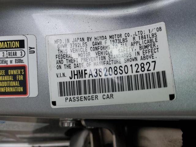 JHMFA36208S012827 - 2008 HONDA CIVIC HYBR SILVER photo 12