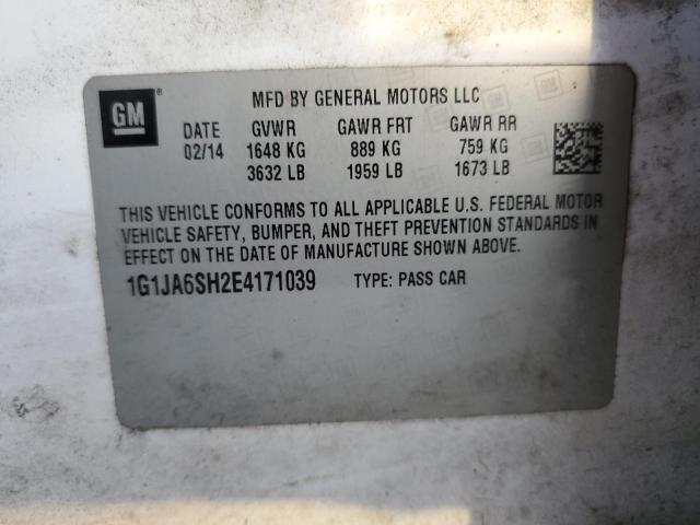 1G1JA6SH2E4171039 - 2014 CHEVROLET SONIC LS WHITE photo 12