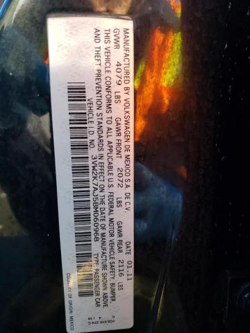 3VW2K7AJ5BM060968 - 2011 VOLKSWAGEN JETTA BASE 黑色 照片 12