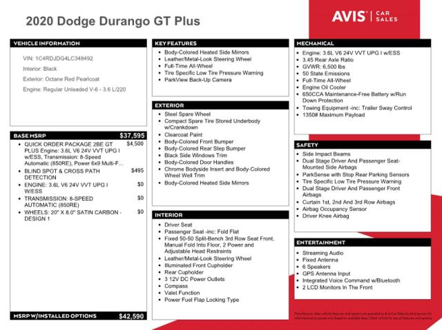 1C4RDJDG4LC348492 - 2020 DODGE DURANGO GT BURGUNDY photo 14