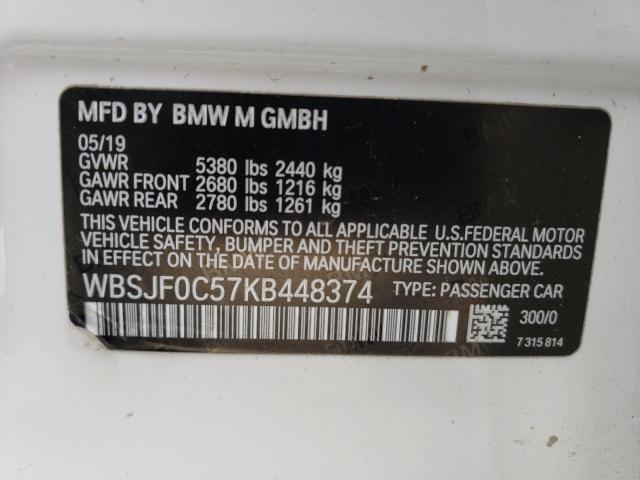 WBSJF0C57KB448374 - 2019 BMW M5 WHITE photo 13