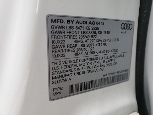 WA1FVAF11KD037906 - 2019 AUDI Q8 PRESTIG WHITE photo 13