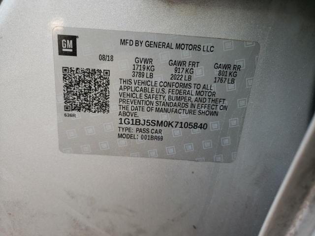 1G1BJ5SM0K7105840 - 2019 CHEVROLET CRUZE GRAY photo 13