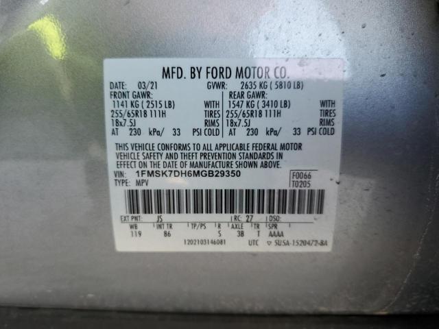 1FMSK7DH6MGB29350 - 2021 FORD EXPLORER X SILVER photo 13