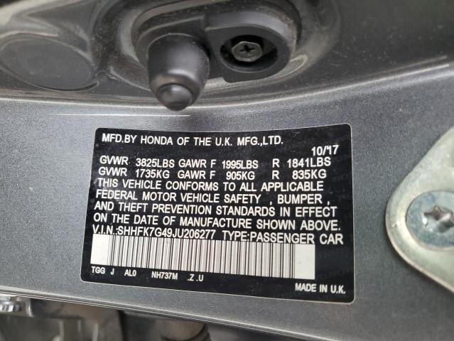 SHHFK7G49JU206277 - 2018 HONDA CIVIC SPOR Grau Foto 12