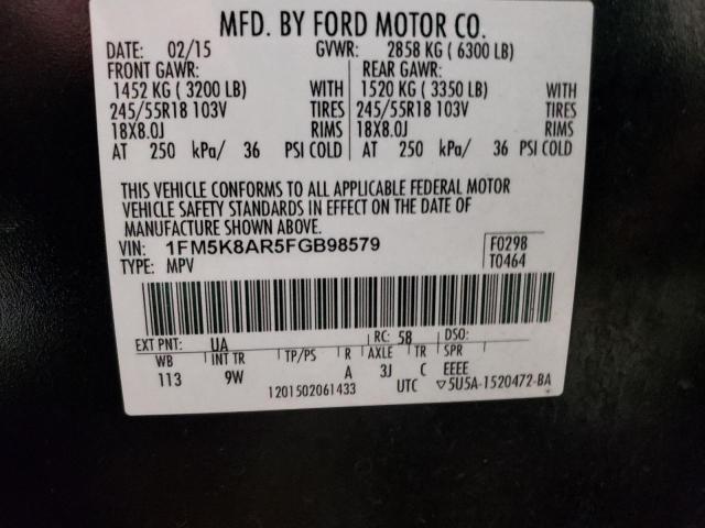 1FM5K8AR5FGB98579 - 2015 FORD EXPLORER P BLACK photo 13