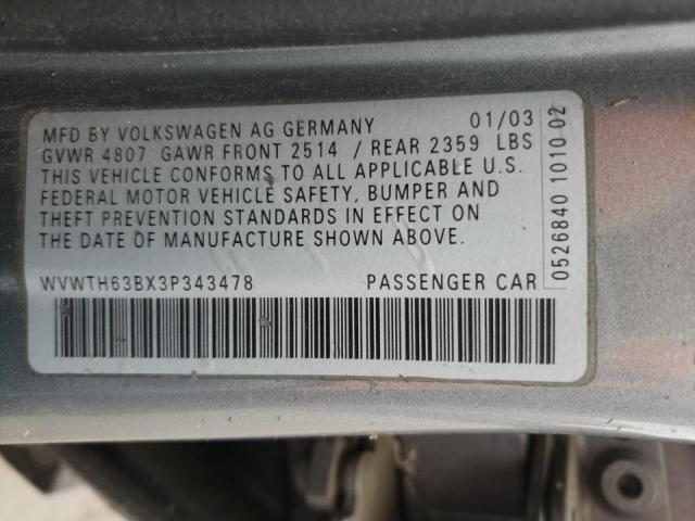 WVWTH63BX3P343478 - 2003 VOLKSWAGEN PASSAT GLX Gümüş foto 10