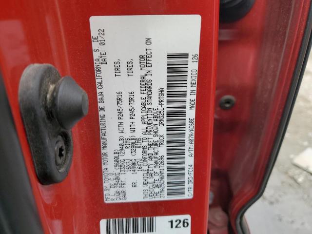 3TMAZ5CN6NM172696 - 2022 TOYOTA TACOMA DOU 红色 照片 12