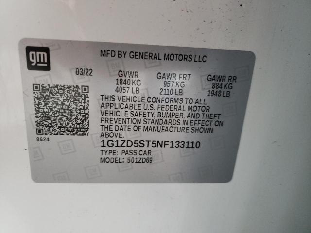 1G1ZD5ST5NF133110 - 2022 CHEVROLET MALIBU LT WHITE photo 12