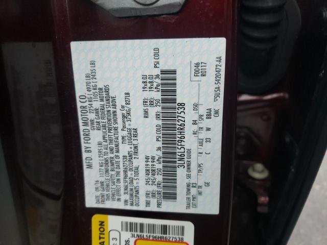 3LN6L5F96HR627538 - 2017 LINCOLN MKZ RESERV მუქწითელი ფოტო 12