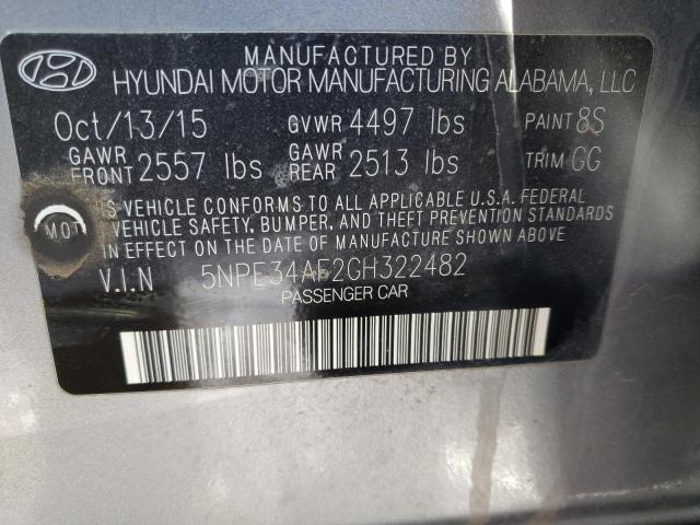 5NPE34AF2GH322482 - 2016 HYUNDAI SONATA SPO SILVER photo 10