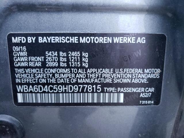 WBA6D4C59HD977815 - 2017 BMW 650 I GRAN GRAY photo 12