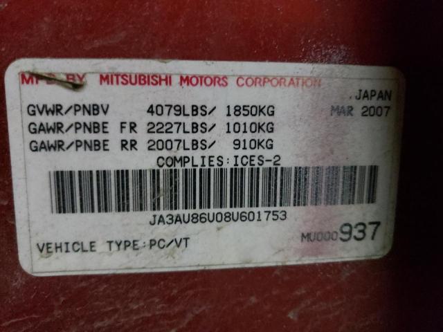 JA3AU86U08U601753 - 2008 MITSUBISHI LANCER GTS RED photo 13