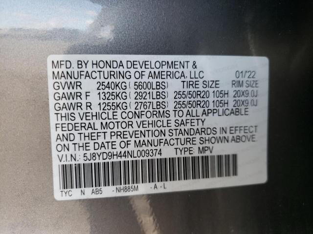 5J8YD9H44NL009374 - 2022 ACURA MDX TECHNO GRAY photo 13