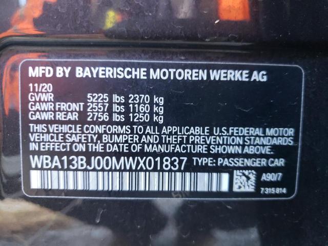 WBA13BJ00MWX01837 - 2021 BMW 530 XI GRAY photo 12