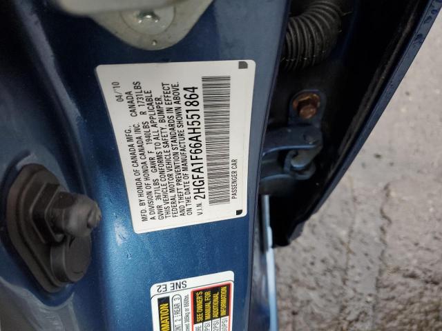 2HGFA1F66AH551864 - 2010 HONDA CIVIC LX-S Niebieski zdjęcie 12