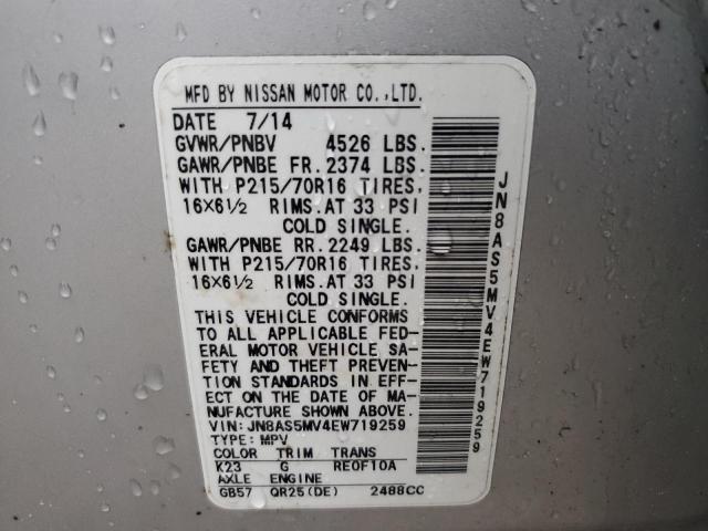 JN8AS5MV4EW719259 - 2014 NISSAN ROGUE SELE SILVER photo 13