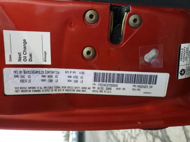 1P3ES46C6YD565642 - 2000 PLYMOUTH NEON BASE 橙色 照片 12