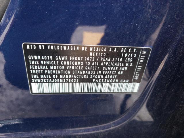 3VW2K7AJ0EM378033 - 2014 VOLKSWAGEN JETTA BASE BLUE photo 12