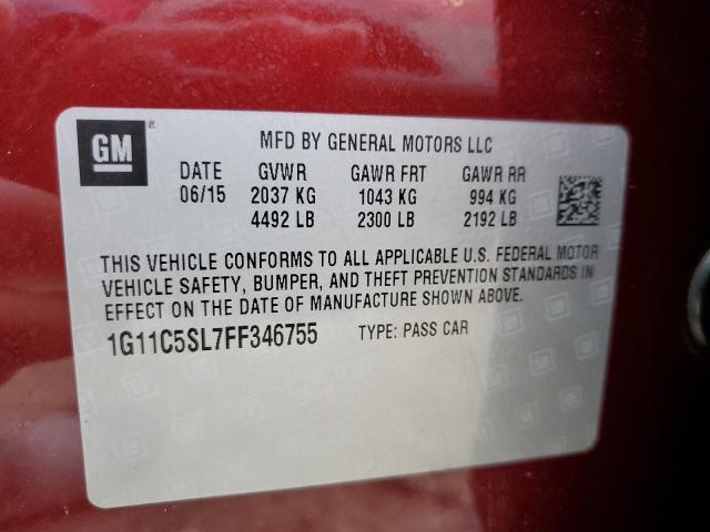 1G11C5SL7FF346755 - 2015 CHEVROLET MALIBU 1LT Бордовый фото 12