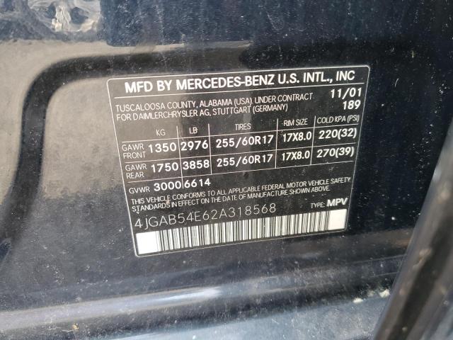 4JGAB54E62A318568 - 2002 MERCEDES-BENZ ML 320 BLUE photo 13