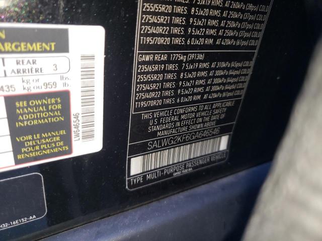 SALWG2KF6GA646546 - 2016 LAND ROVER RANGE ROVE BLACK photo 10